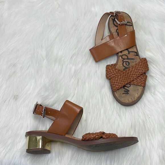 Sam Edelman Teena 2 Saddle Cognac Leather Woven Strap Sandals Sz 7 - Picture 1 of 6